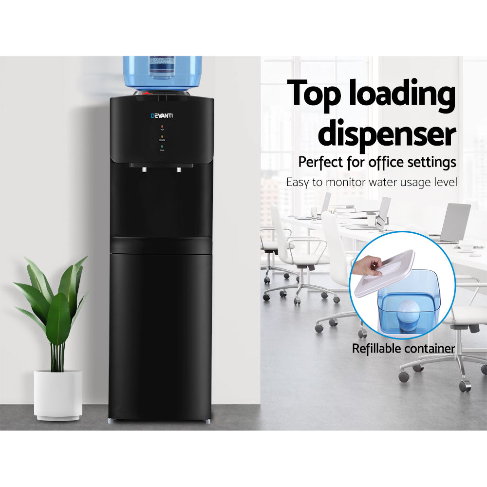 Devanti Water Cooler Dispenser Stand 22L Bottle Black w/2 Filter WD-5312-22BP-2FT-BK
