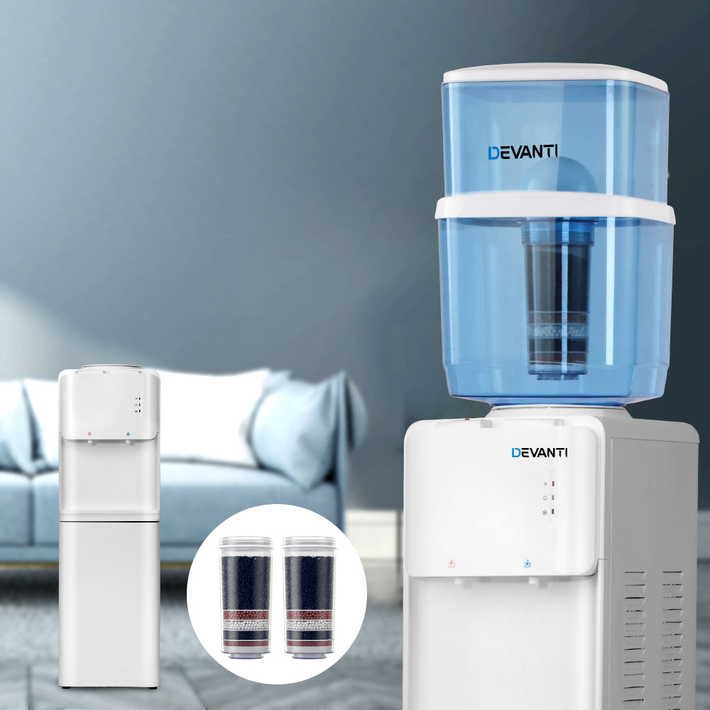Devanti Water Cooler Dispenser Stand 22L Bottle White w/2 Filter WD-5312-22BP-2FT-WH