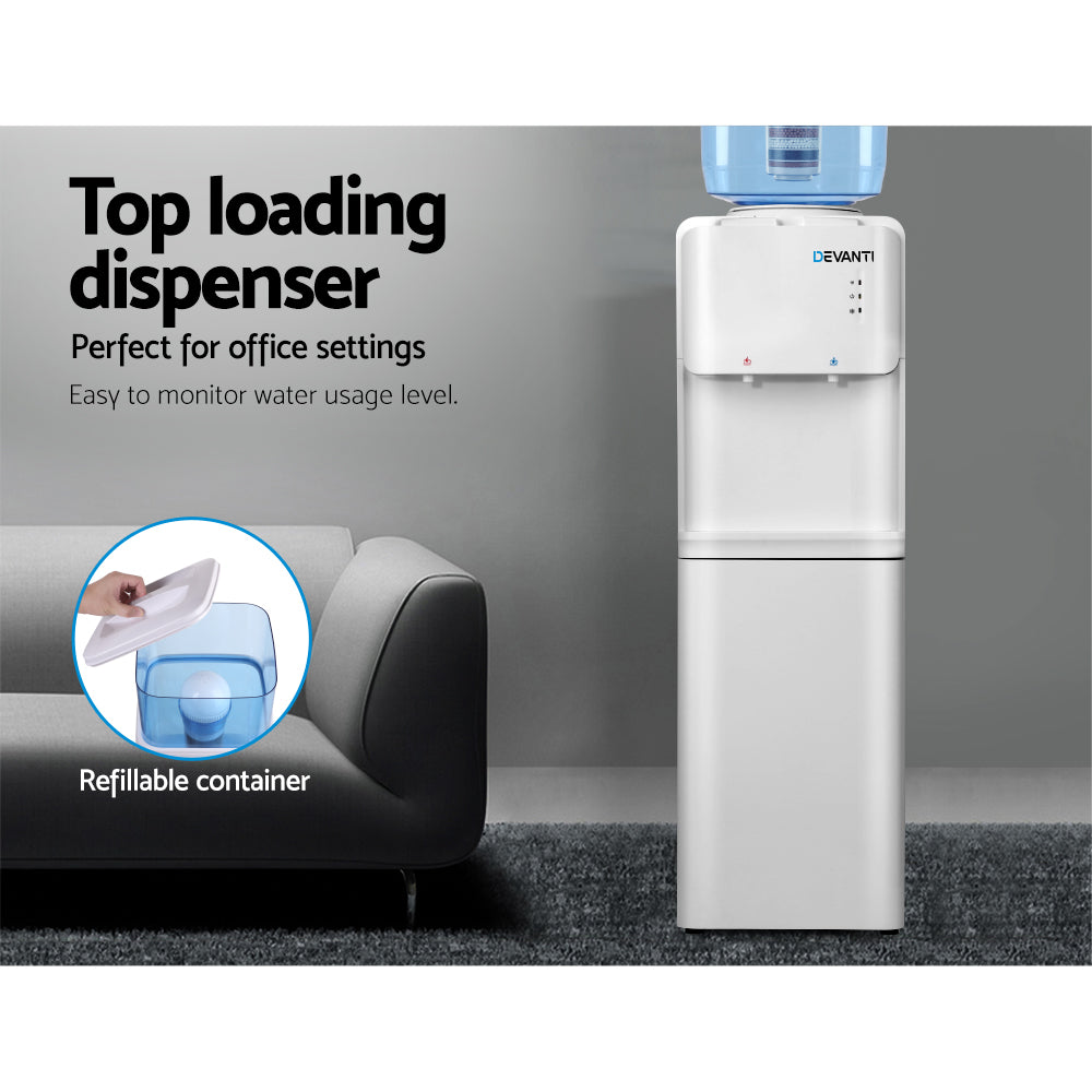 Devanti Water Cooler Dispenser Stand 22L Bottle White w/2 Filter WD-5312-22BP-2FT-WH