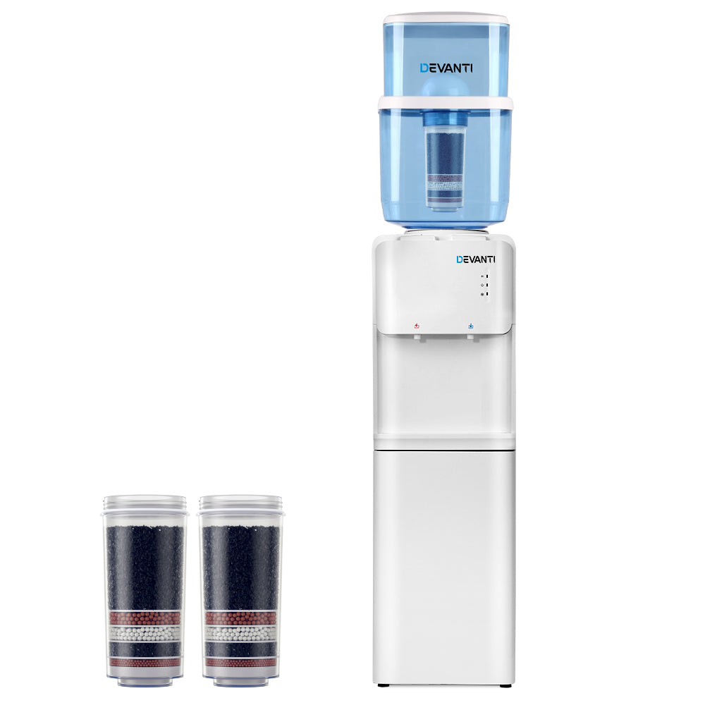 Devanti Water Cooler Dispenser Stand 22L Bottle White w/2 Filter WD-5312-22BP-2FT-WH