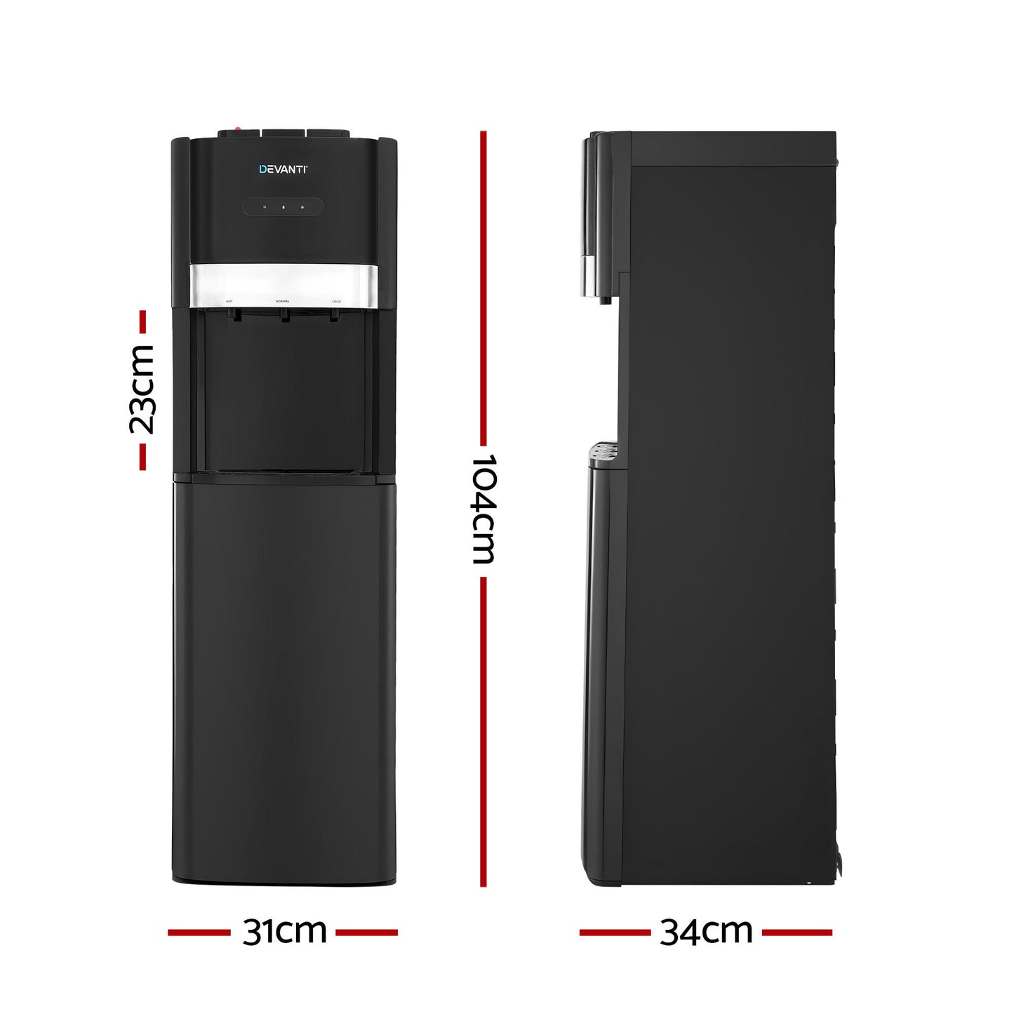 Devanti 3 Taps Water Cooler Dispenser Bottom Loading Dispenser Chiller Filter Purifier WD-602-3T-BK