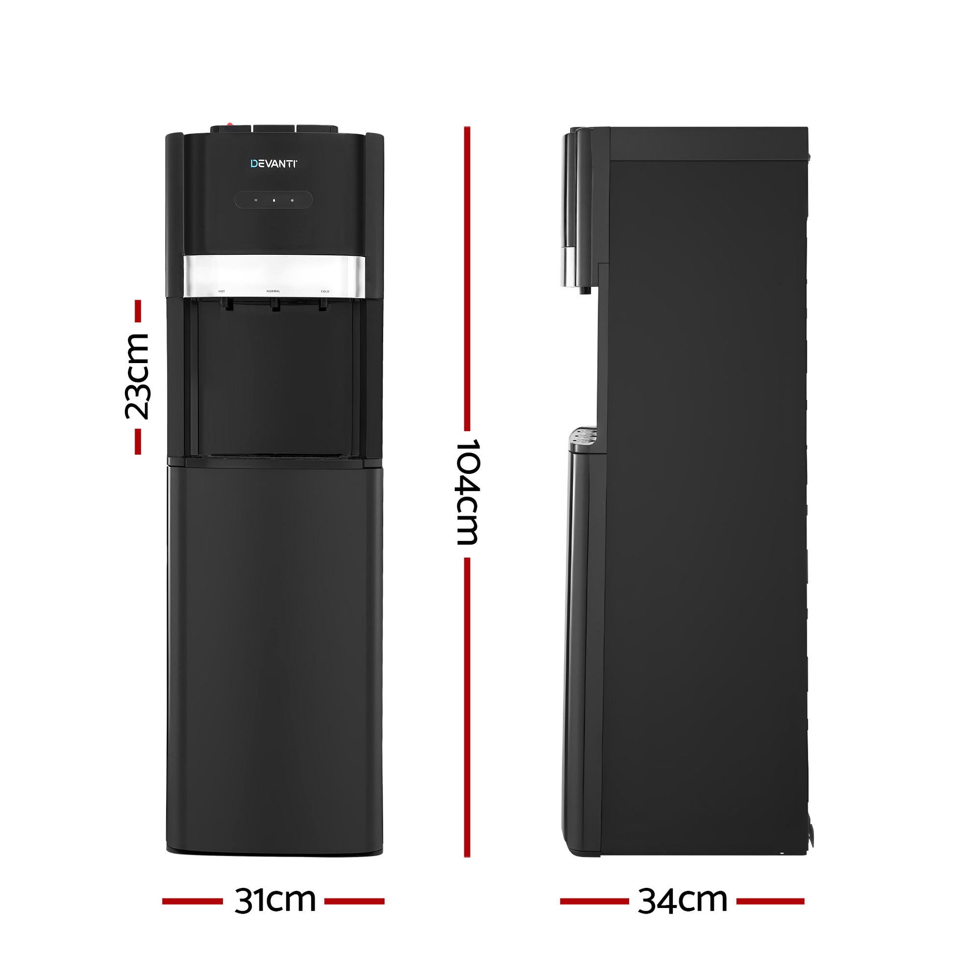 Devanti 3 Taps Water Cooler Dispenser Bottom Loading Dispenser Chiller Filter Purifier WD-602-3T-BK