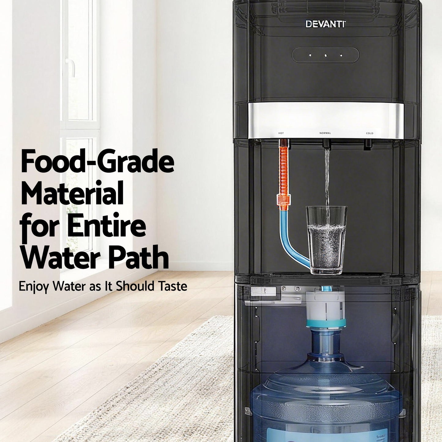 Devanti 3 Taps Water Cooler Dispenser Bottom Loading Dispenser Chiller Filter Purifier WD-602-3T-BK