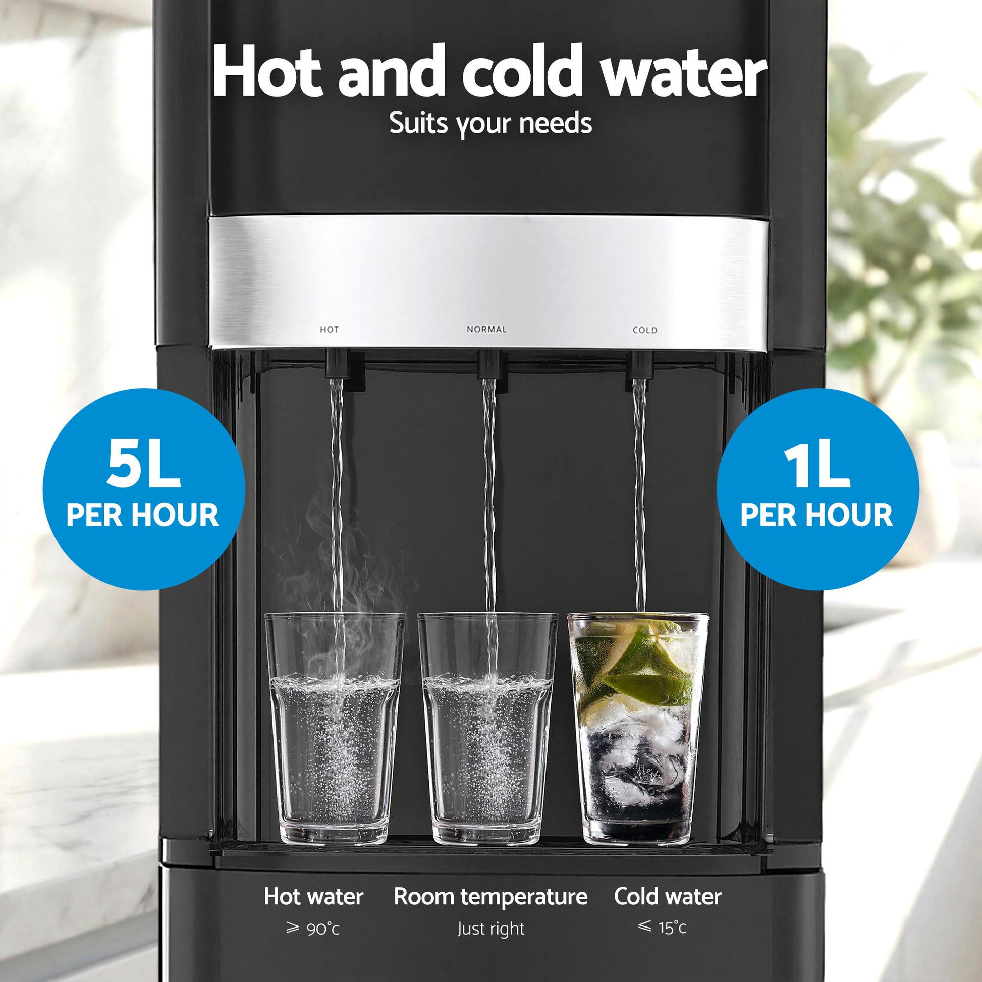 Devanti 3 Taps Water Cooler Dispenser Bottom Loading Dispenser Chiller Filter Purifier WD-602-3T-BK