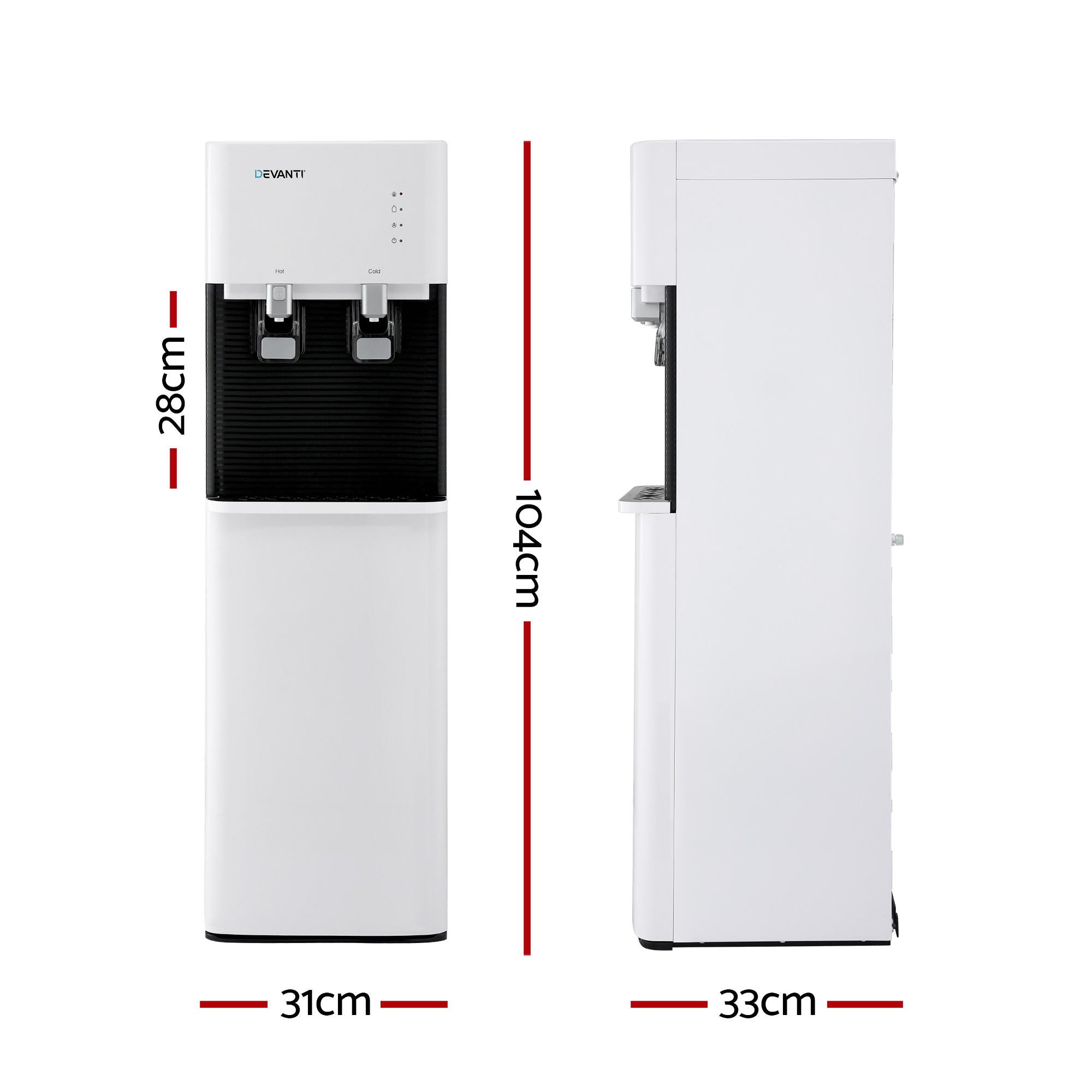 Devanti 2 Taps Water Cooler Dispenser Bottom Loading Dispenser Chiller Filter Purifier WD-608-2T-WH