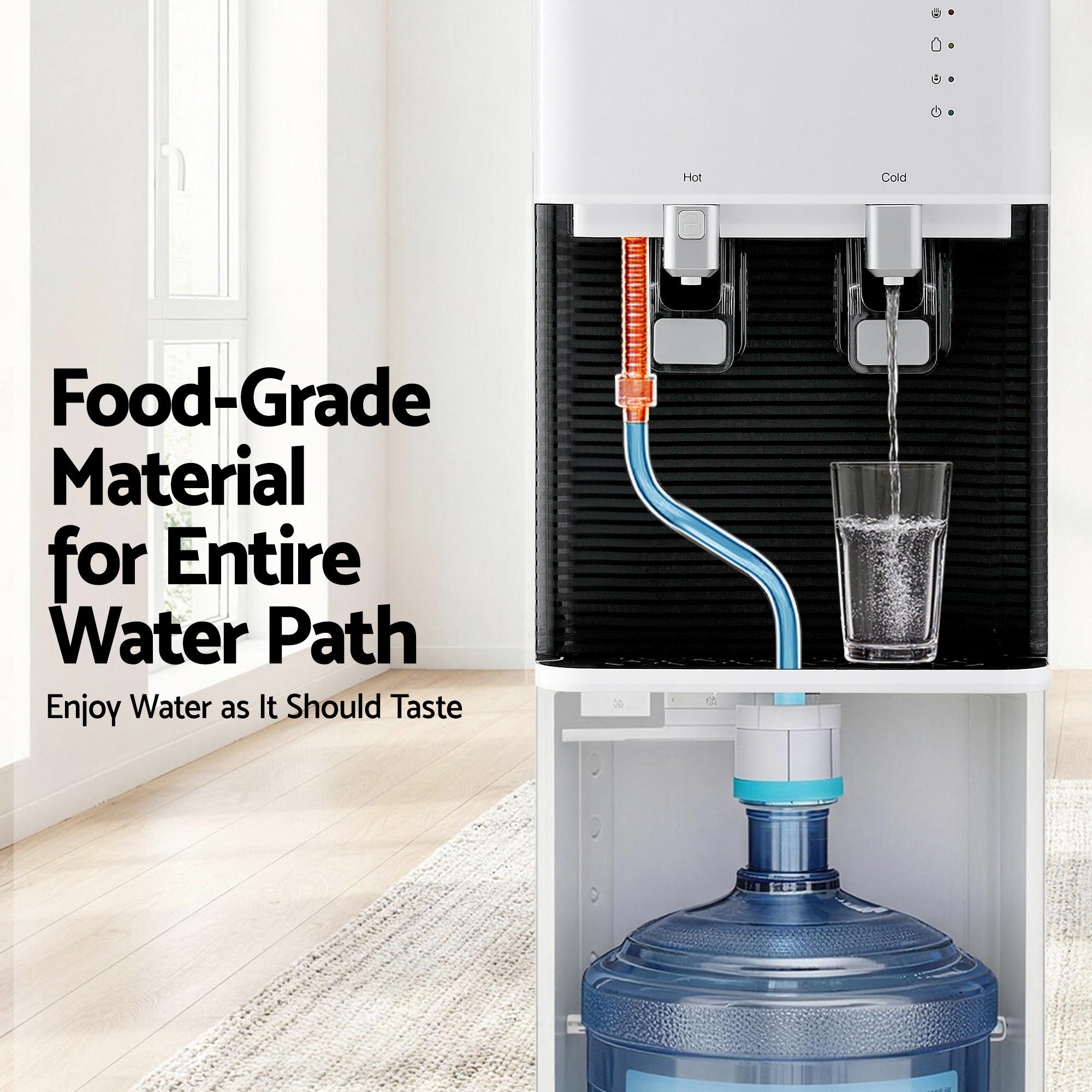 Devanti 2 Taps Water Cooler Dispenser Bottom Loading Dispenser Chiller Filter Purifier WD-608-2T-WH