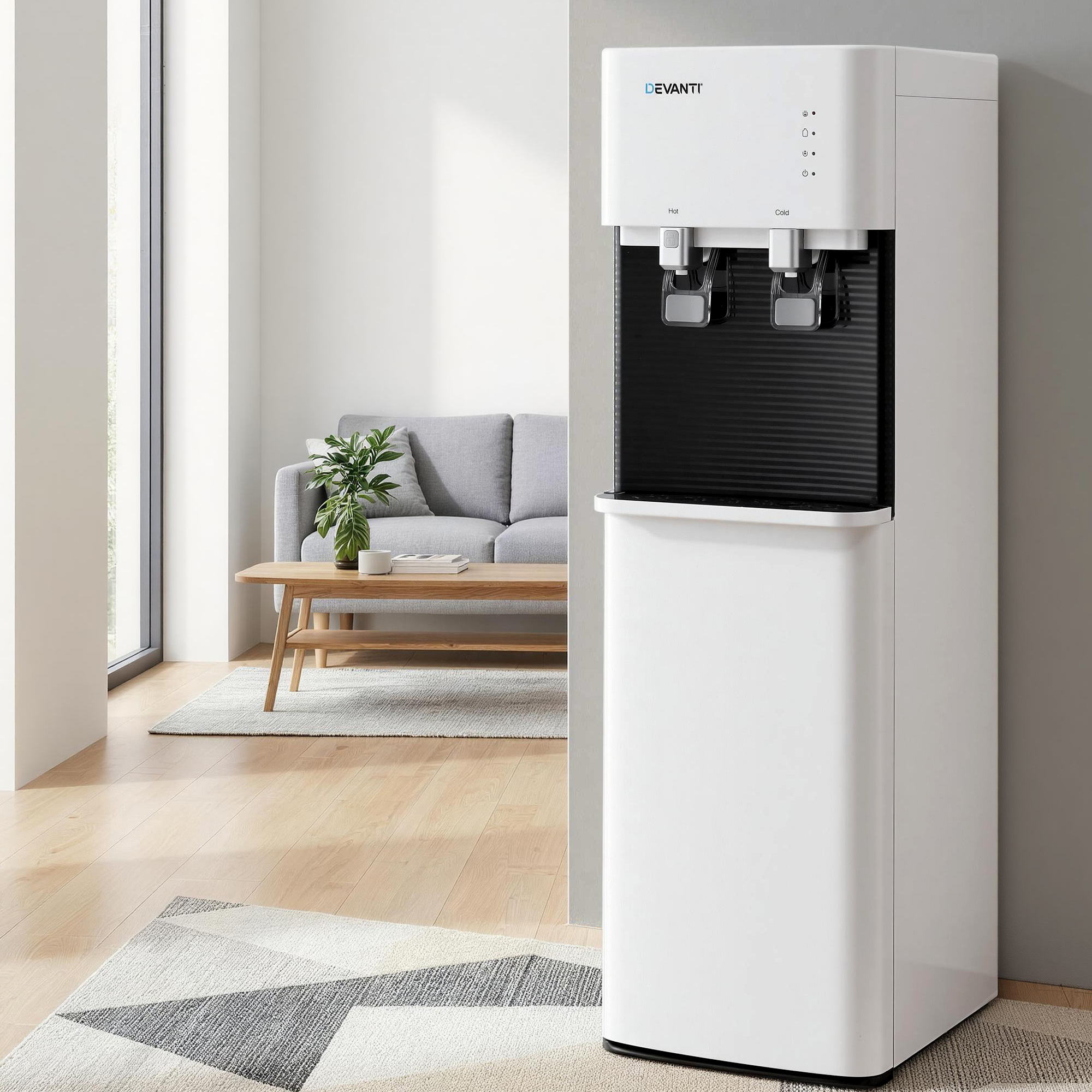 Devanti 2 Taps Water Cooler Dispenser Bottom Loading Dispenser Chiller Filter Purifier WD-608-2T-WH