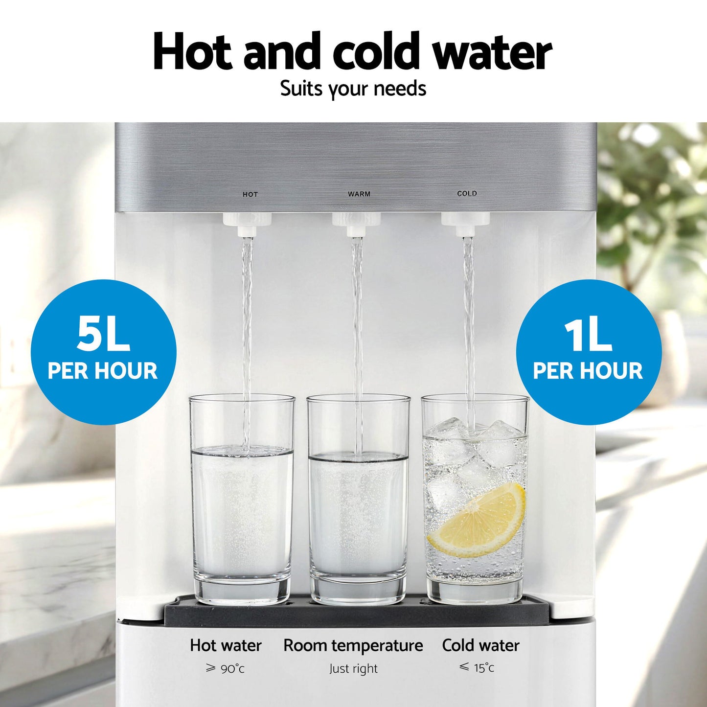 Devanti 3 Taps Water Cooler Dispenser Bottom Loading Dispenser Chiller Filter Purifier WD-617-3T-WH