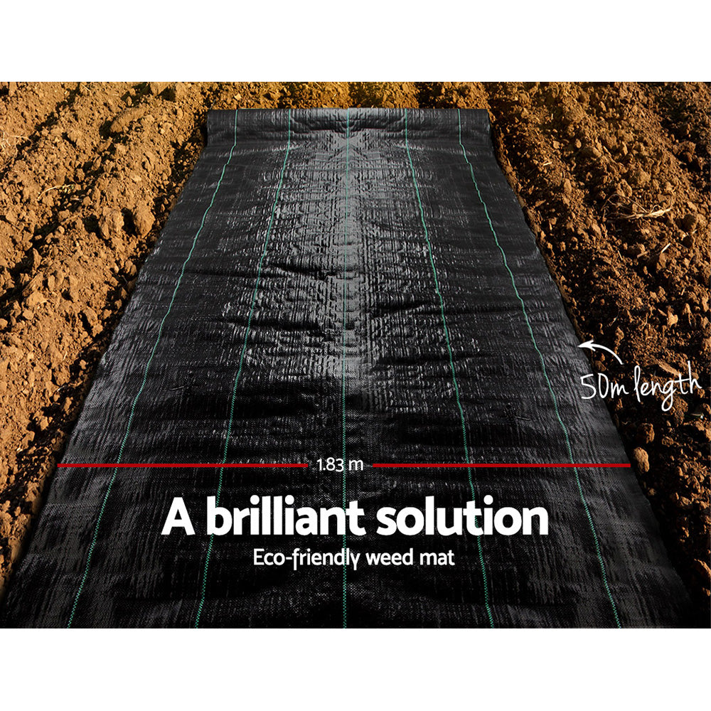 Instahut 1.83x50m Weed Mat Woven Fabric Weed Mat Control Matting Garden Plant WD-B-183X50-BK