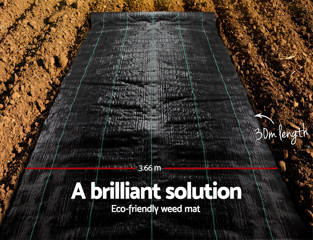 Instahut 3.66x30m Weed Mat Weedmat Control Plant WD-B-366X30-BK