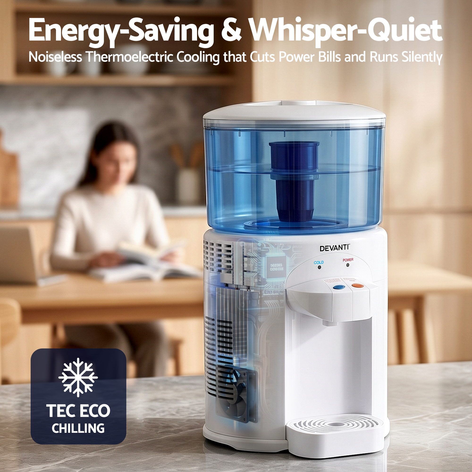 Devanti 5L Bench Top Water Cooler Dispenser with Filter 2 Taps Countertop Water Purifier WD-C-BT5L-WH