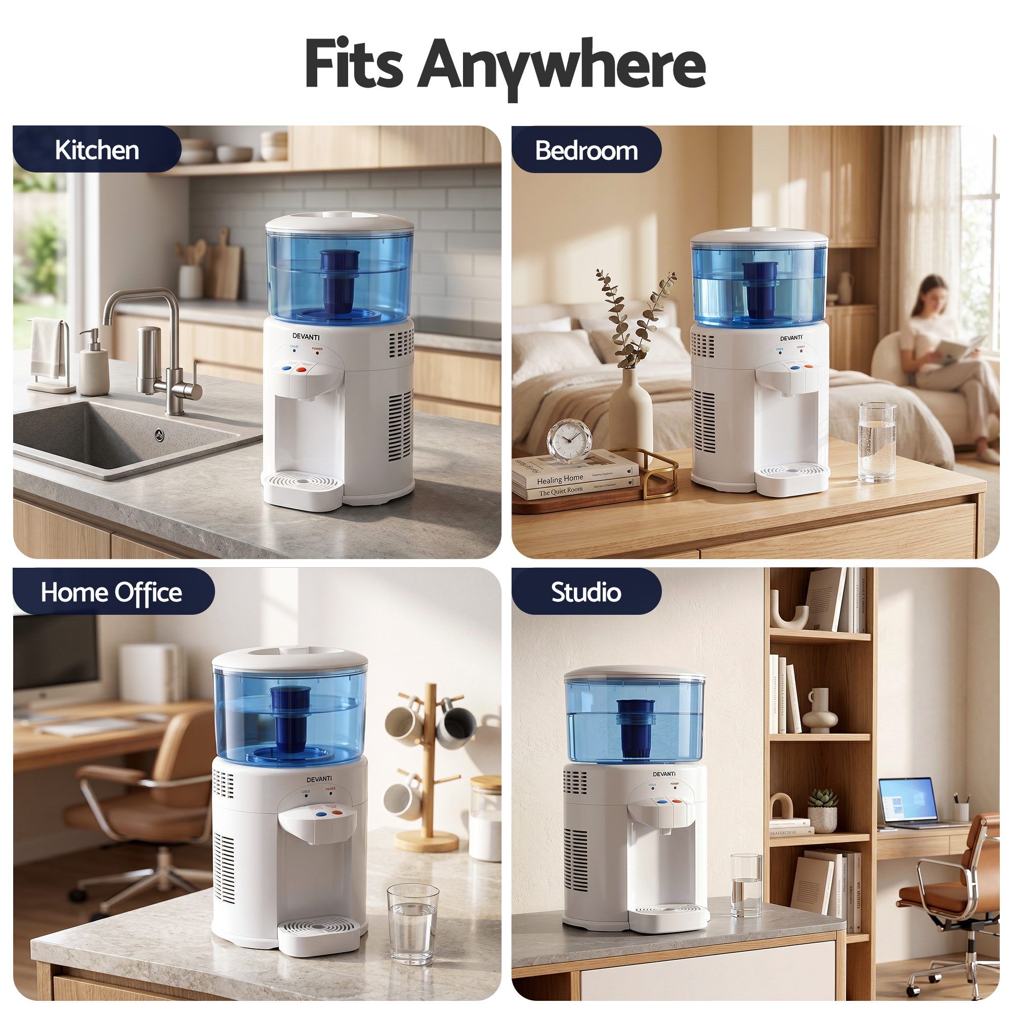Devanti 5L Bench Top Water Cooler Dispenser with Filter 2 Taps Countertop Water Purifier WD-C-BT5L-WH