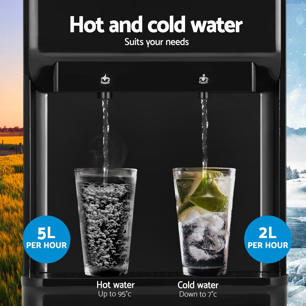 Devanti Water Cooler Dispenser 22L Bench Top Chiller Purifier Filter Hot Cold Black WD-COM-BT533-22BP-2FT-BK