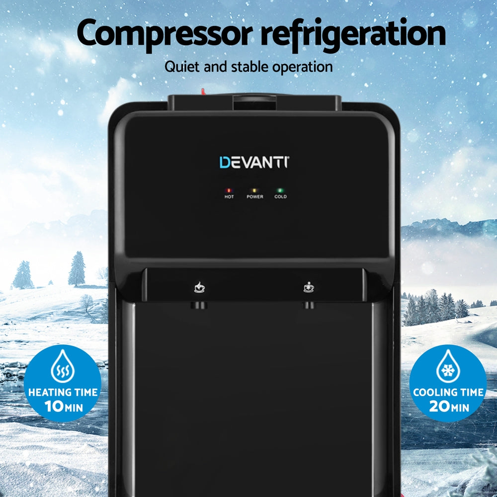 Devanti Water Cooler Dispenser 22L Bench Top Chiller Purifier Filter Hot Cold Black WD-COM-BT533-22BP-2FT-BK