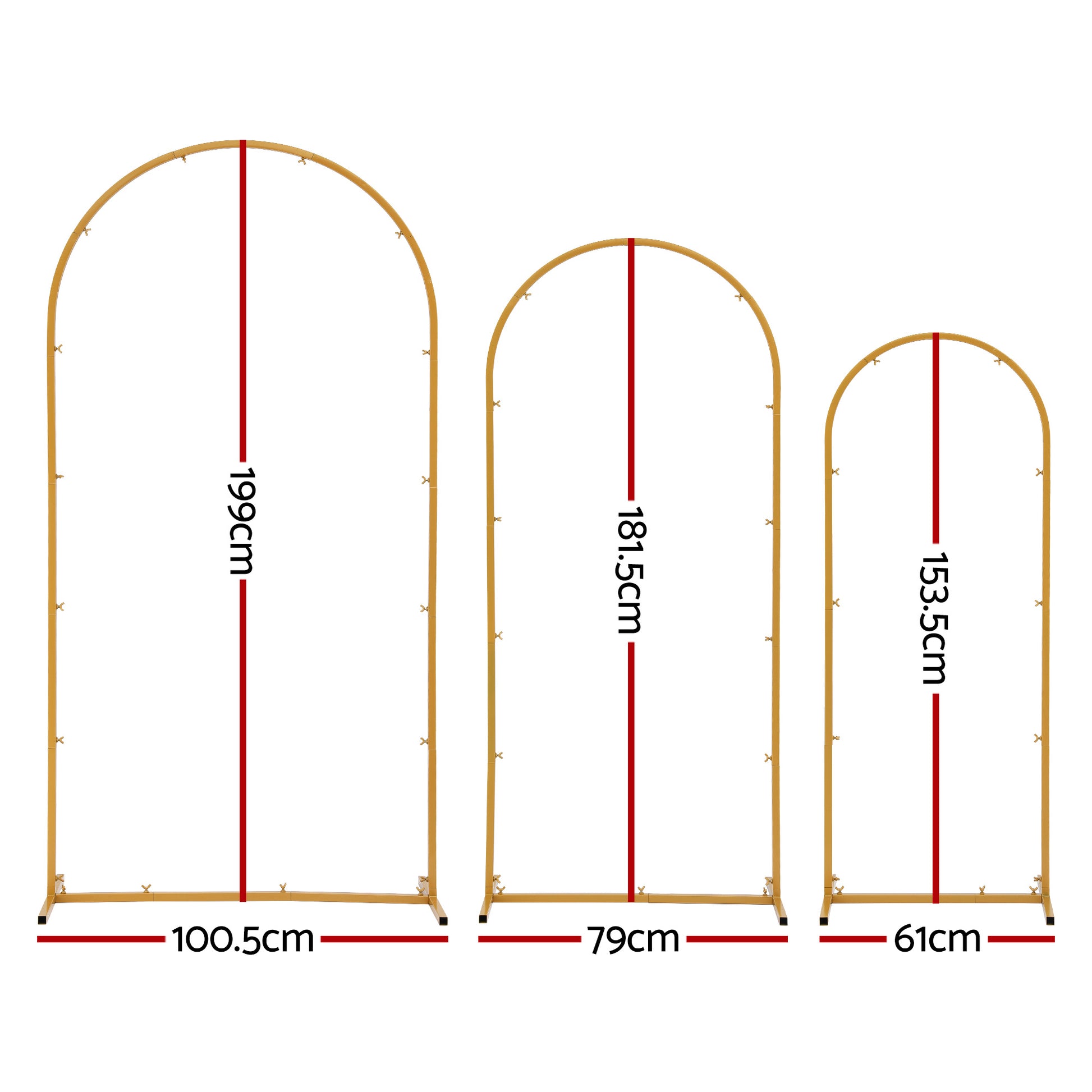 Wedding Arch Backdrop Stand Set of 3 Gold Metal Wedding Arched Frame, Easy to Assemble, Stable Balloon Arch WESD-ARCH-3PC-GD