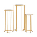 3Pcs Wedding Backdrop Pedestal Stand Gold Metal Hexagon Wedding Frame Plinth Pillars Table WESD-HEX-3PC-GD