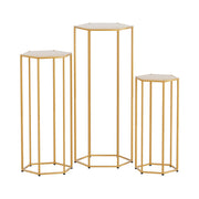 3Pcs Wedding Backdrop Pedestal Stand Gold Metal Hexagon Wedding Frame Plinth Pillars Table WESD-HEX-3PC-GD