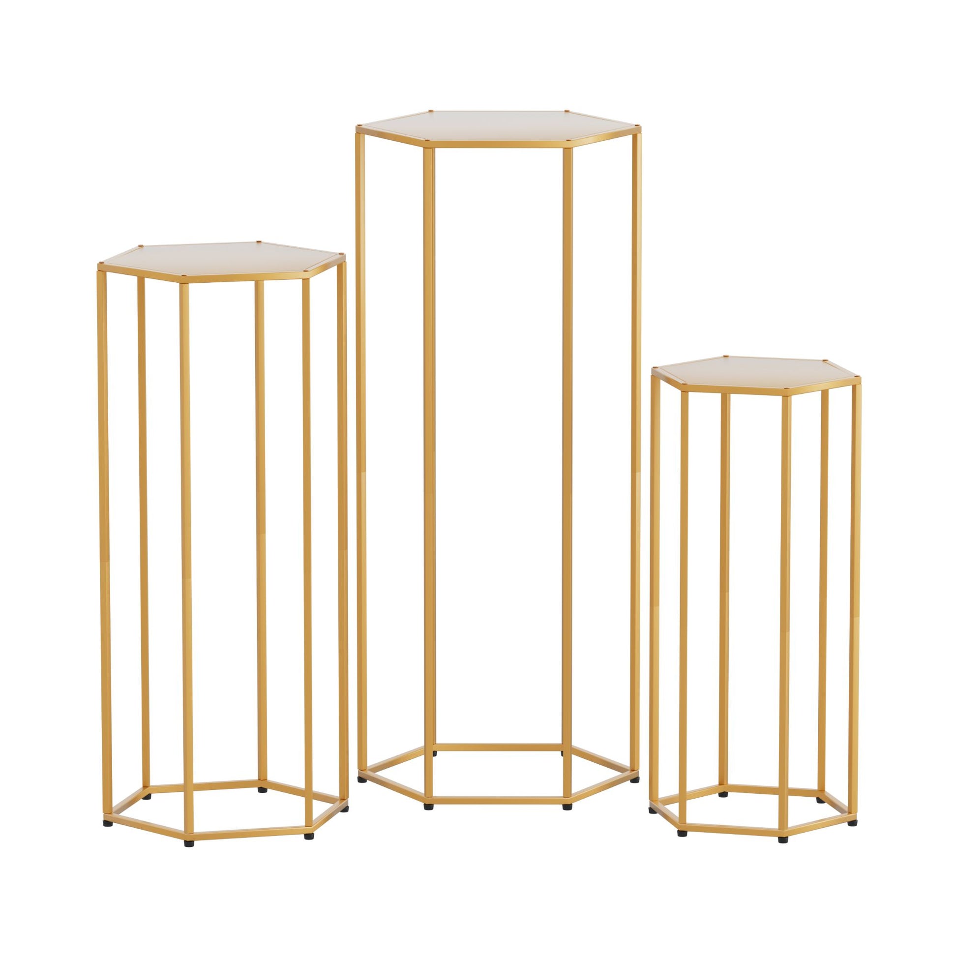 3Pcs Wedding Backdrop Pedestal Stand Gold Metal Hexagon Wedding Frame Plinth Pillars Table WESD-HEX-3PC-GD