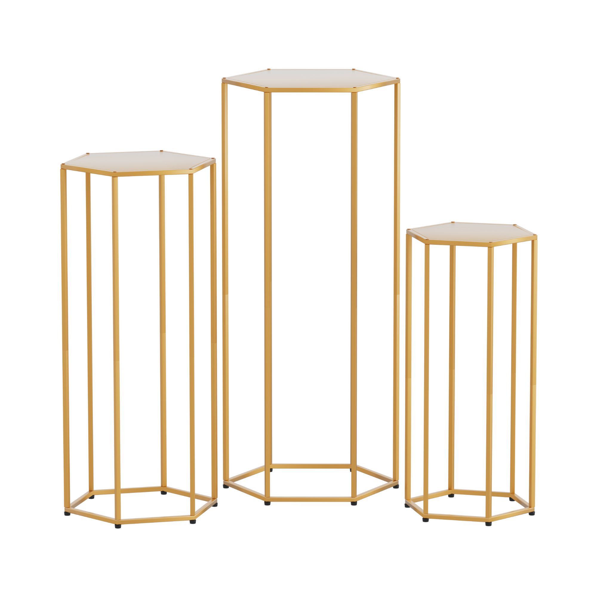 3Pcs Wedding Backdrop Pedestal Stand Gold Metal Hexagon Wedding Frame Plinth Pillars Table WESD-HEX-3PC-GD