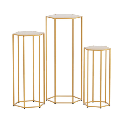 3Pcs Wedding Backdrop Pedestal Stand Gold Metal Hexagon Wedding Frame Plinth Pillars Table WESD-HEX-3PC-GD