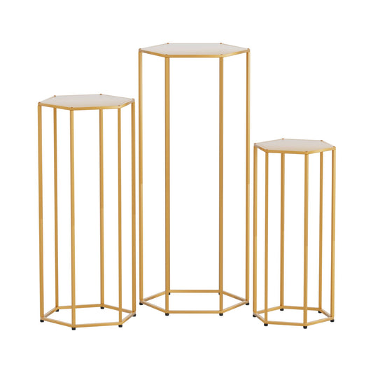 3Pcs Wedding Backdrop Pedestal Stand Gold Metal Hexagon Wedding Frame Plinth Pillars Table WESD-HEX-3PC-GD
