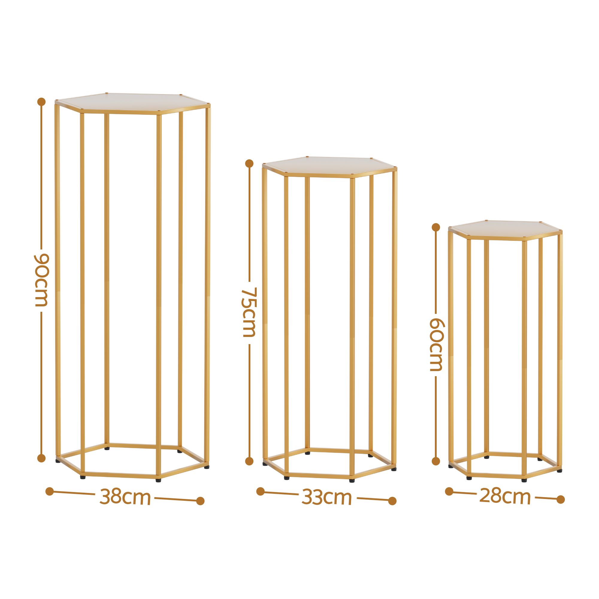 3Pcs Wedding Backdrop Pedestal Stand Gold Metal Hexagon Wedding Frame Plinth Pillars Table WESD-HEX-3PC-GD