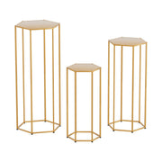 3Pcs Wedding Backdrop Pedestal Stand Gold Metal Hexagon Wedding Frame Plinth Pillars Table WESD-HEX-3PC-GD