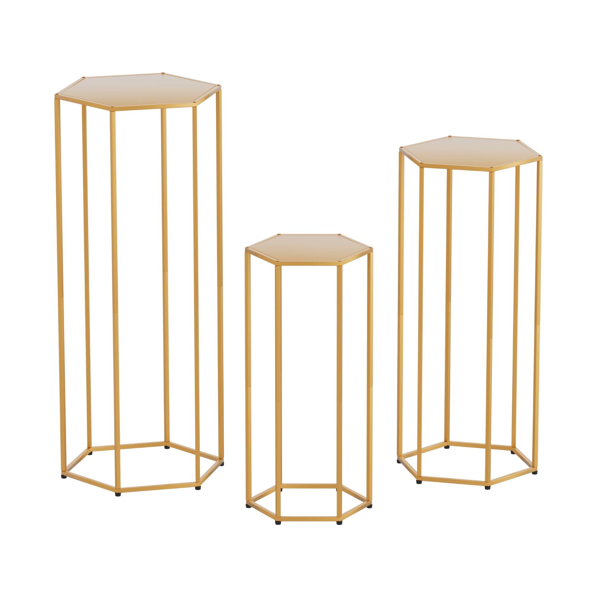 3Pcs Wedding Backdrop Pedestal Stand Gold Metal Hexagon Wedding Frame Plinth Pillars Table WESD-HEX-3PC-GD