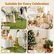 3Pcs Wedding Backdrop Pedestal Stand Gold Metal Hexagon Wedding Frame Plinth Pillars Table WESD-HEX-3PC-GD
