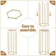 3Pcs Wedding Backdrop Pedestal Stand Gold Metal Hexagon Wedding Frame Plinth Pillars Table WESD-HEX-3PC-GD