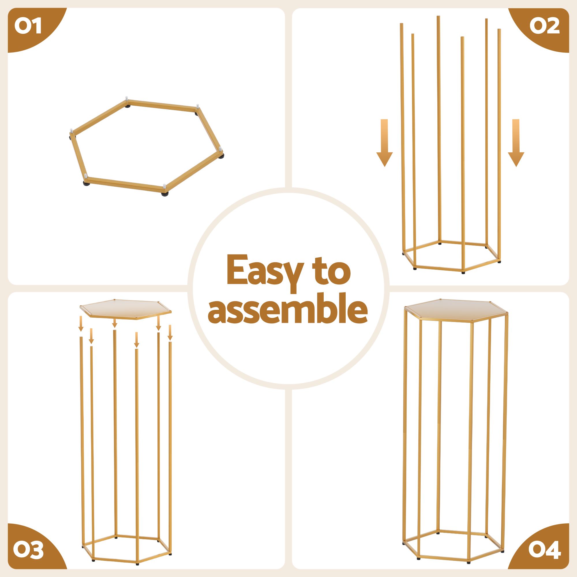 3Pcs Wedding Backdrop Pedestal Stand Gold Metal Hexagon Wedding Frame Plinth Pillars Table WESD-HEX-3PC-GD