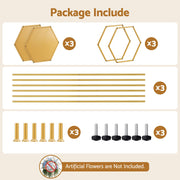 3Pcs Wedding Backdrop Pedestal Stand Gold Metal Hexagon Wedding Frame Plinth Pillars Table WESD-HEX-3PC-GD