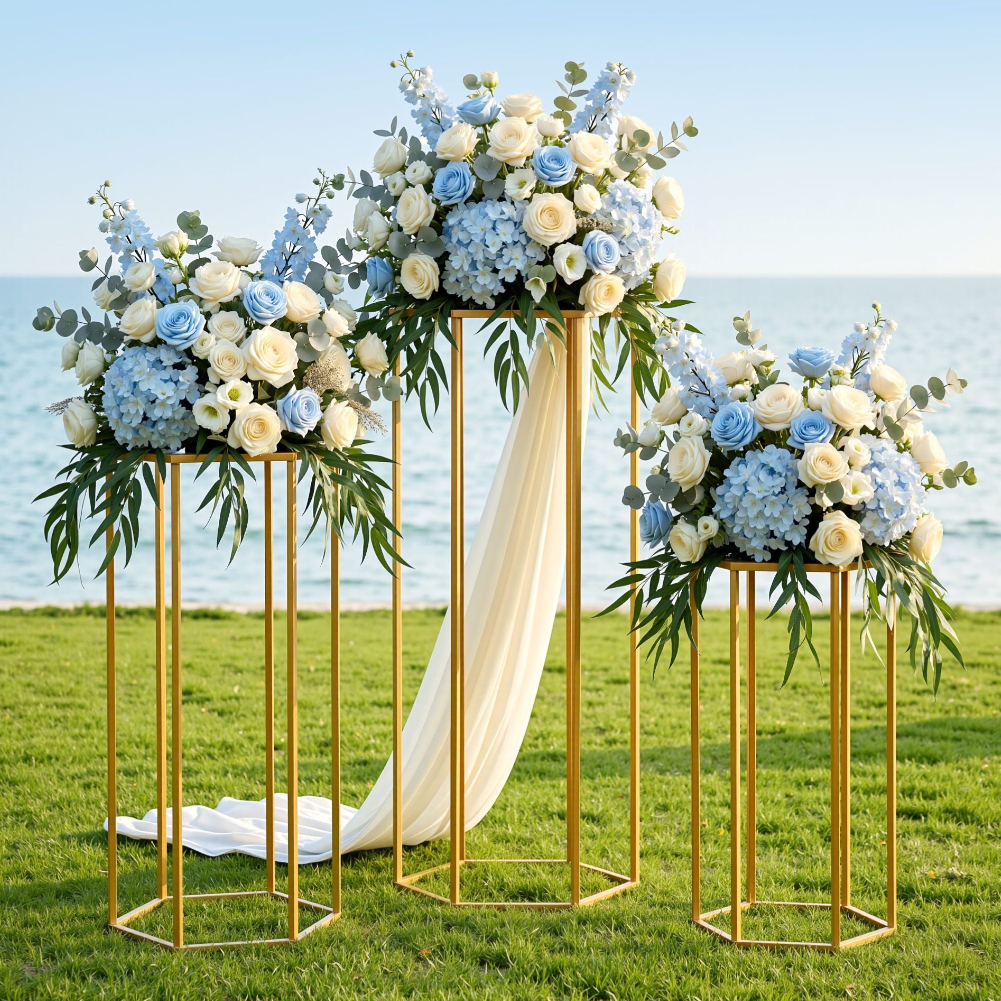 3Pcs Wedding Backdrop Pedestal Stand Gold Metal Hexagon Wedding Frame Plinth Pillars Table WESD-HEX-3PC-GD