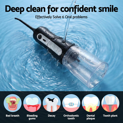 Devanti Cordless Water Flosser Dental Oral Irrigator Black WF-350ML-8N-BK