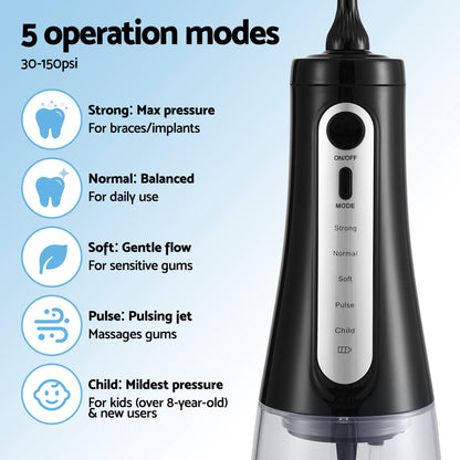 Devanti Cordless Water Flosser Dental Oral Irrigator Black WF-350ML-8N-BK