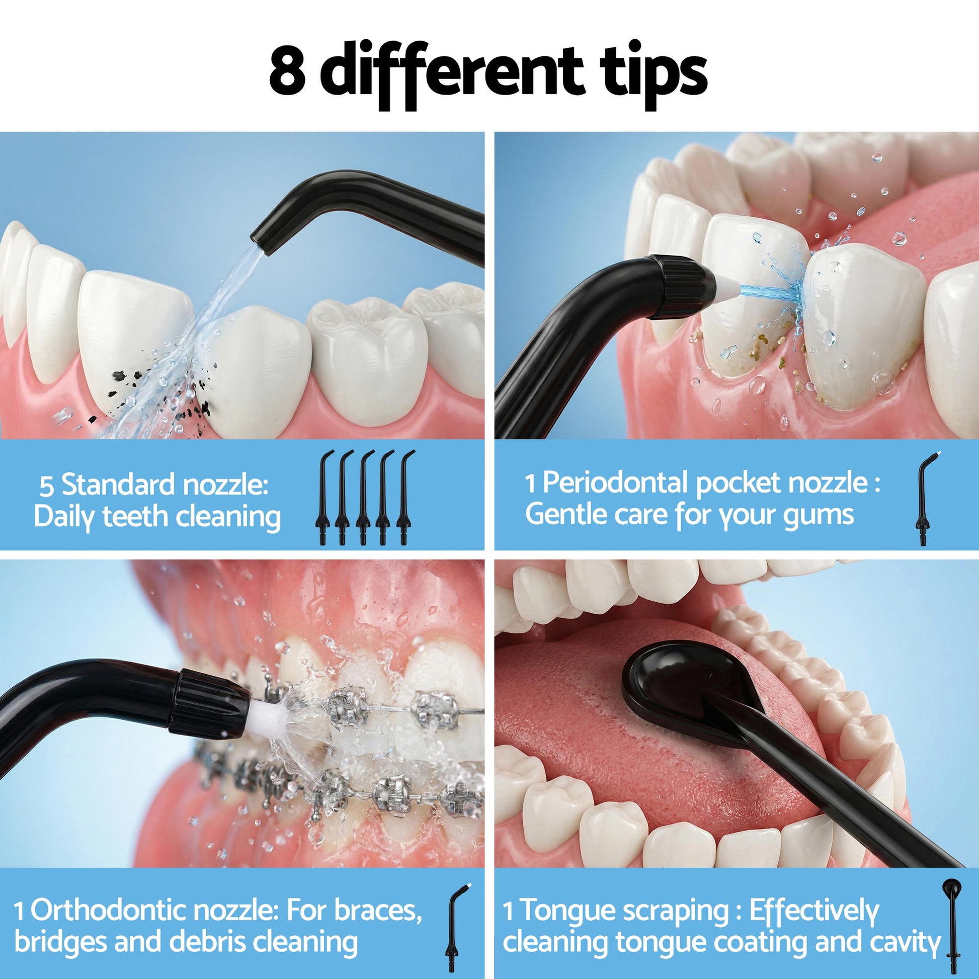 Devanti Cordless Water Flosser Dental Oral Irrigator Black WF-350ML-8N-BK