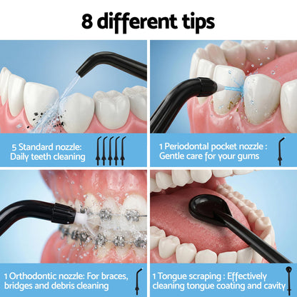 Devanti Cordless Water Flosser Dental Oral Irrigator Black WF-350ML-8N-BK
