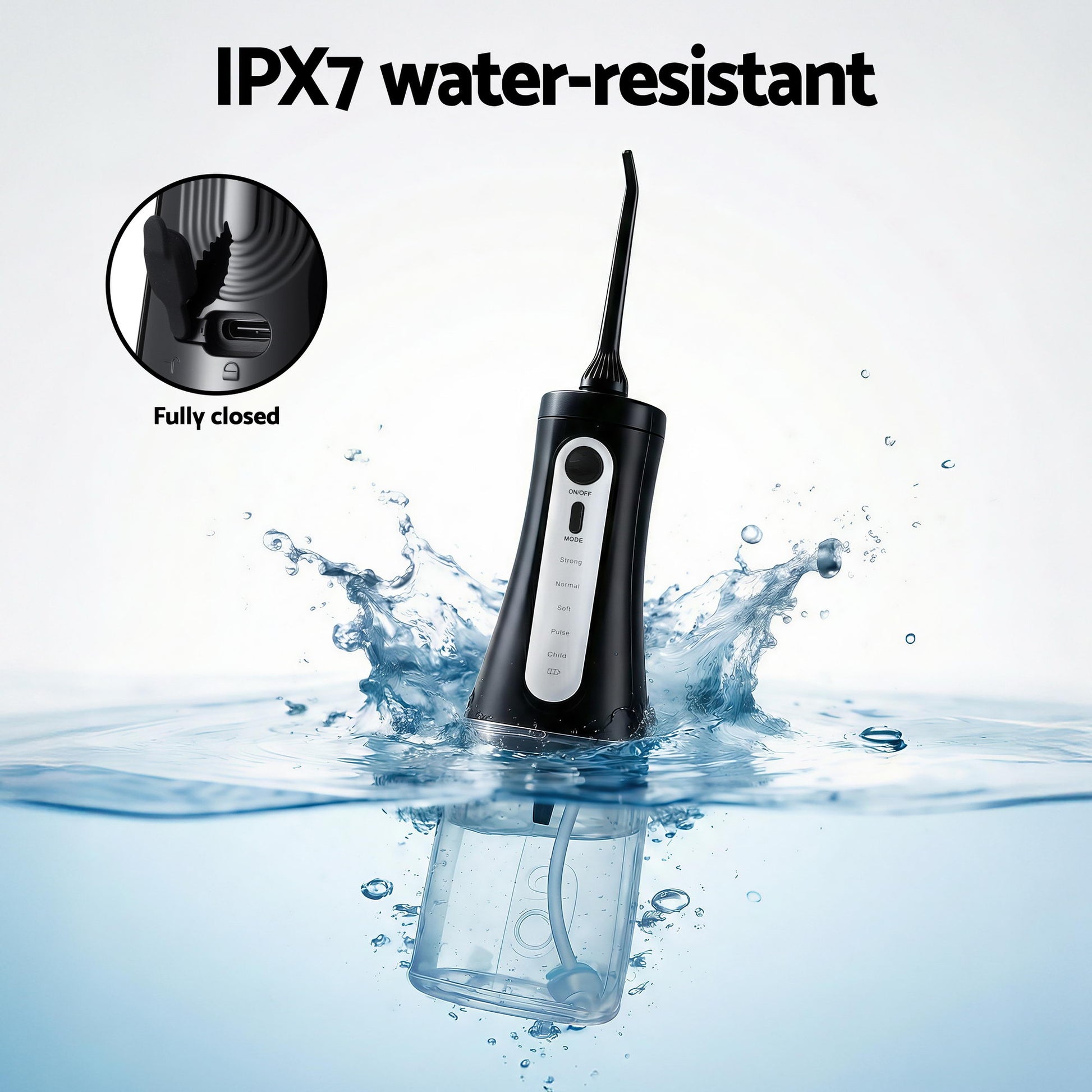 Devanti Cordless Water Flosser Dental Oral Irrigator Black WF-350ML-8N-BK