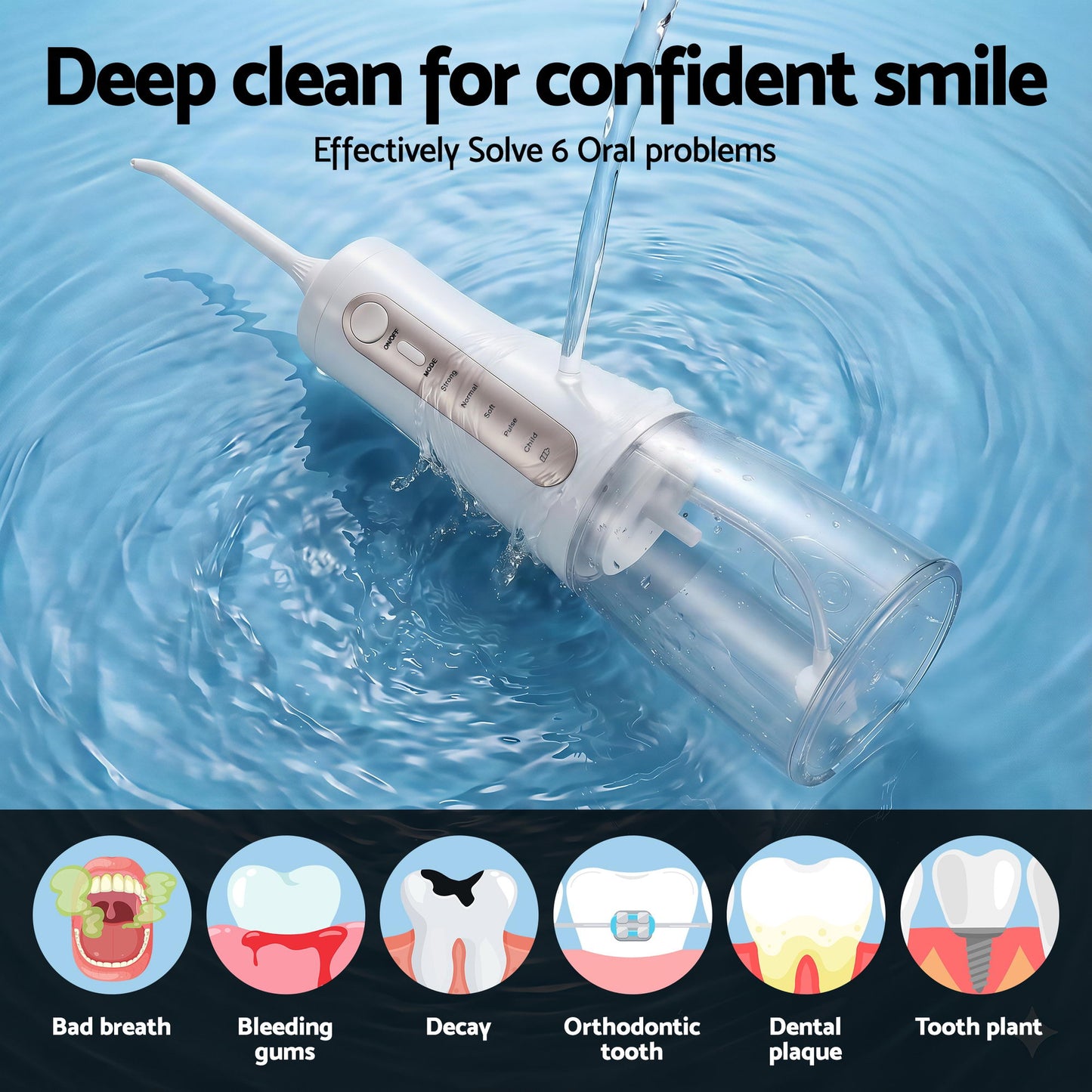 Devanti Cordless Water Flosser Dental Oral Irrigator White WF-350ML-8N-WH