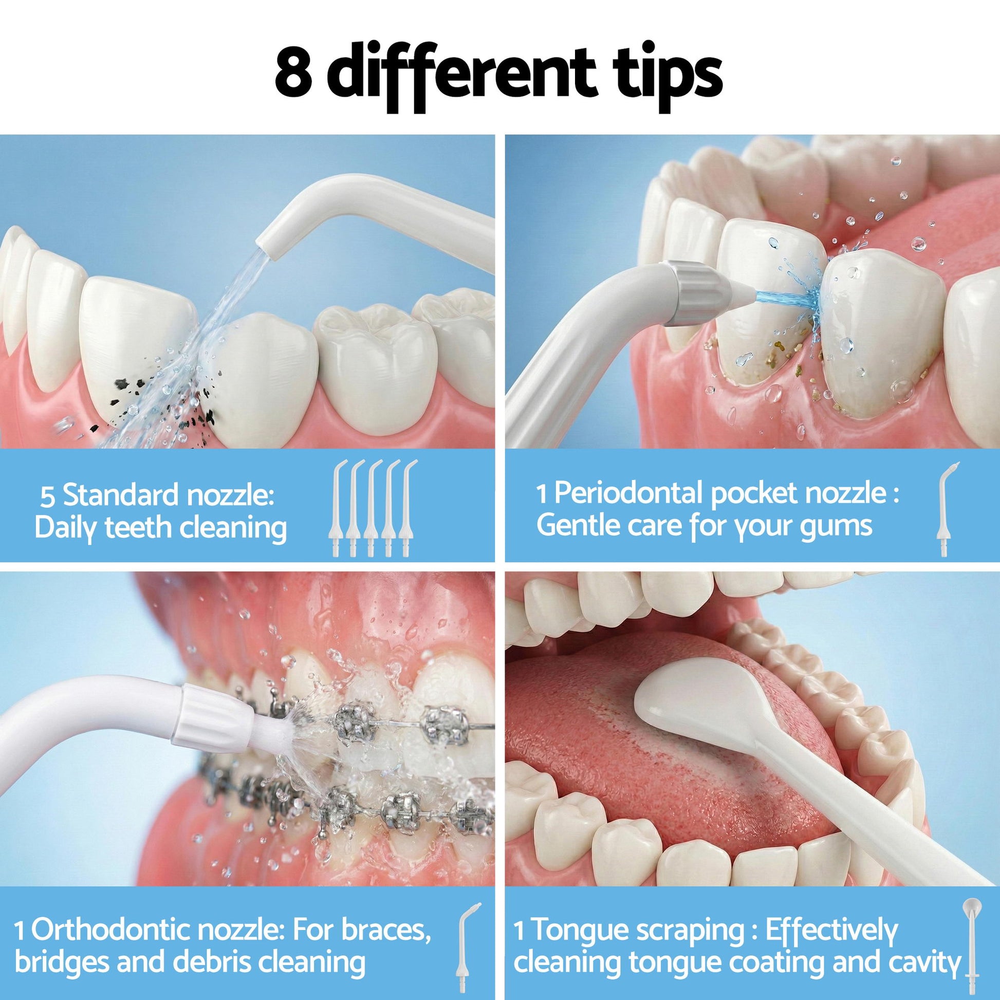 Devanti Cordless Water Flosser Dental Oral Irrigator White WF-350ML-8N-WH