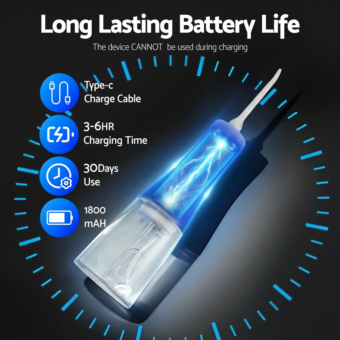 Devanti Cordless Water Flosser Dental Oral Irrigator White WF-350ML-8N-WH