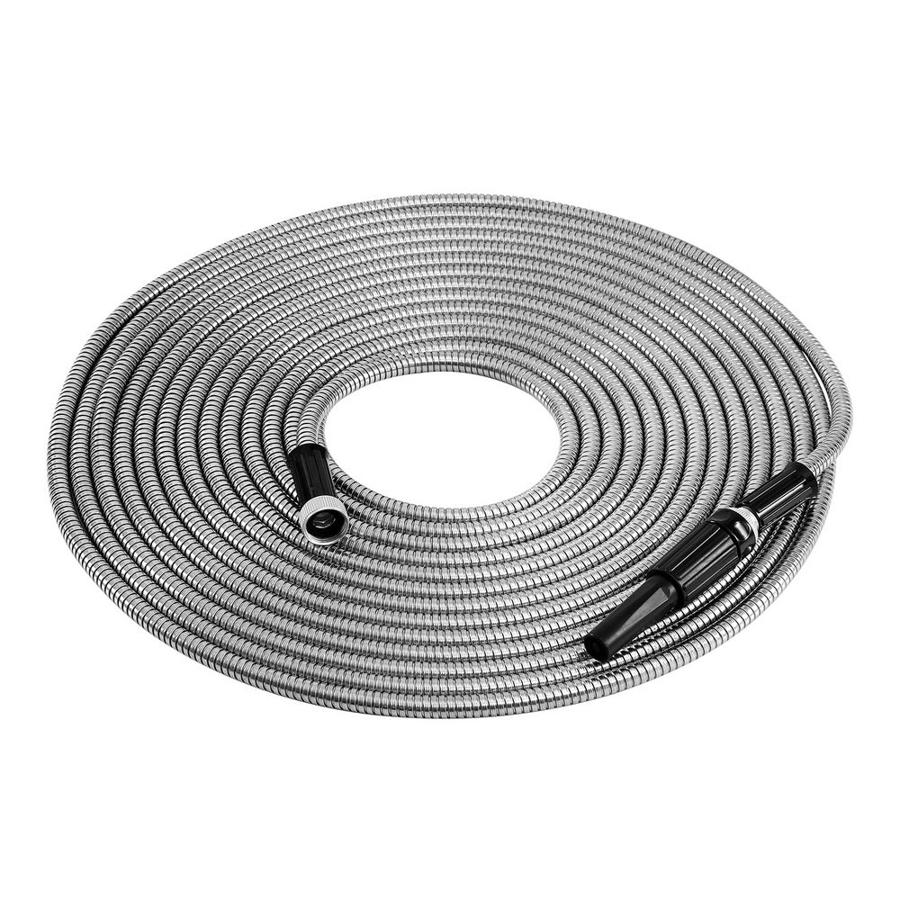Giantz Water Hose Stainless Steel 30M with Spray Nozzle WH-30M-STEEL-SV