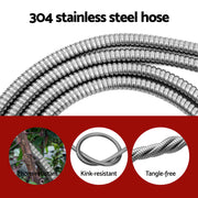 Giantz Water Hose Stainless Steel 30M with Spray Nozzle WH-30M-STEEL-SV