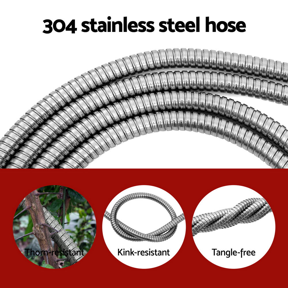 Giantz Water Hose Stainless Steel 30M with Spray Nozzle WH-30M-STEEL-SV