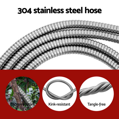 Giantz Water Hose Stainless Steel 30M with Spray Nozzle WH-30M-STEEL-SV