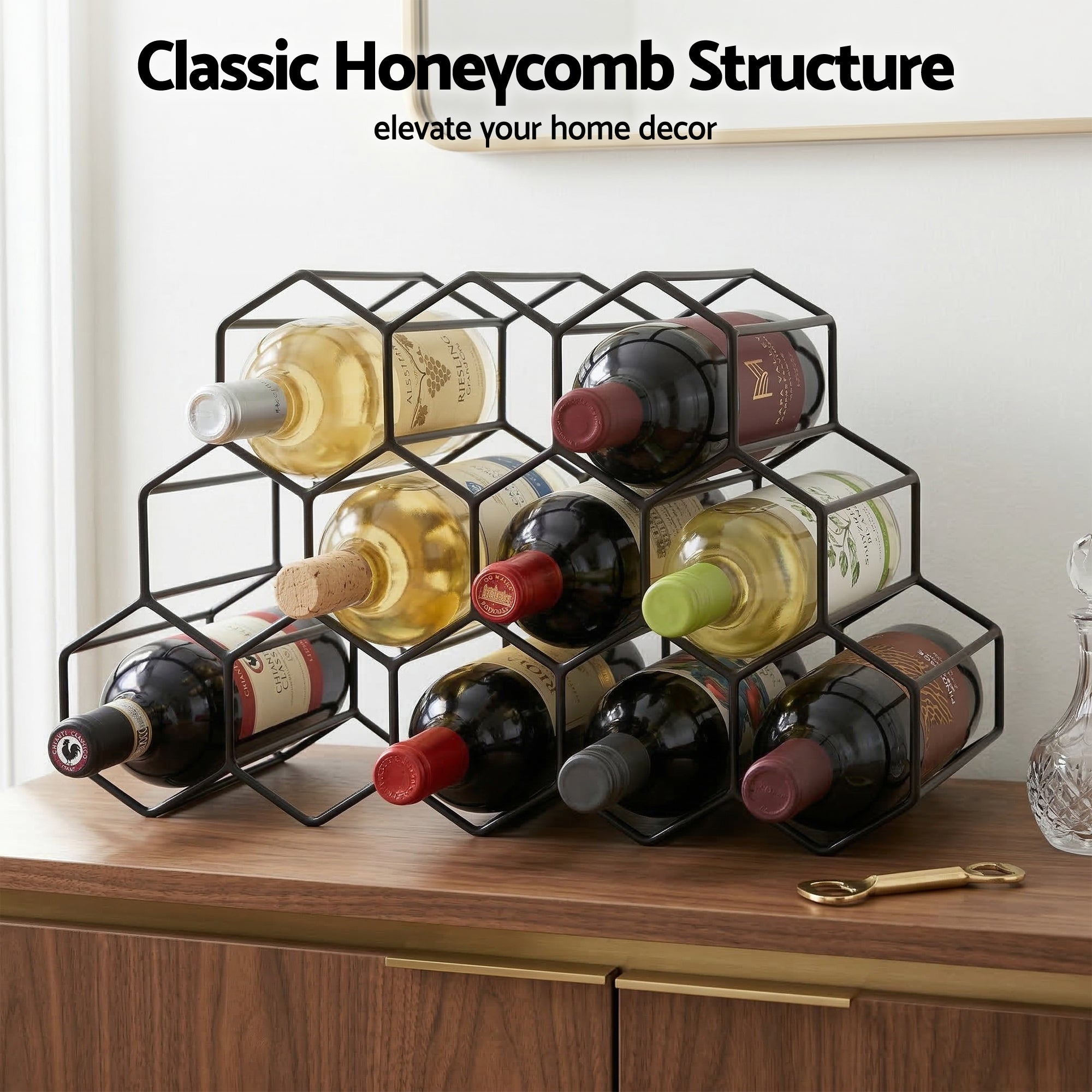 Artiss Wine Rack Metal 12 Bottle No Assembly Required Black WINE-RACK-12B-MET-BK