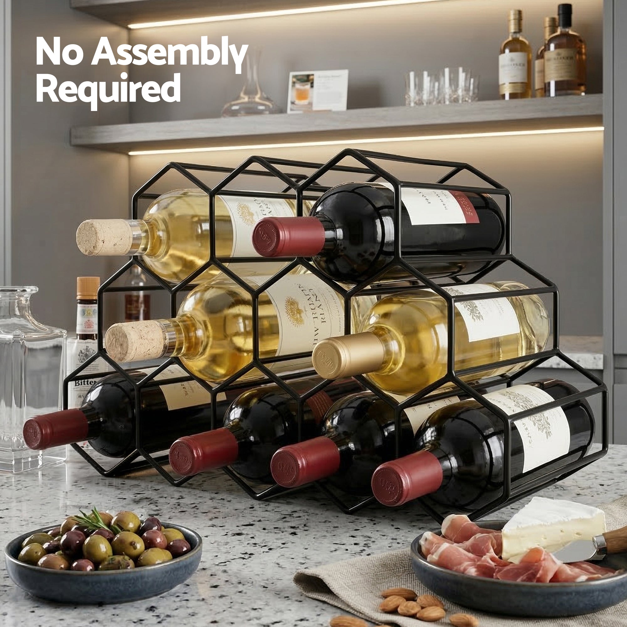 Artiss Wine Rack Metal 12 Bottle No Assembly Required Black WINE-RACK-12B-MET-BK