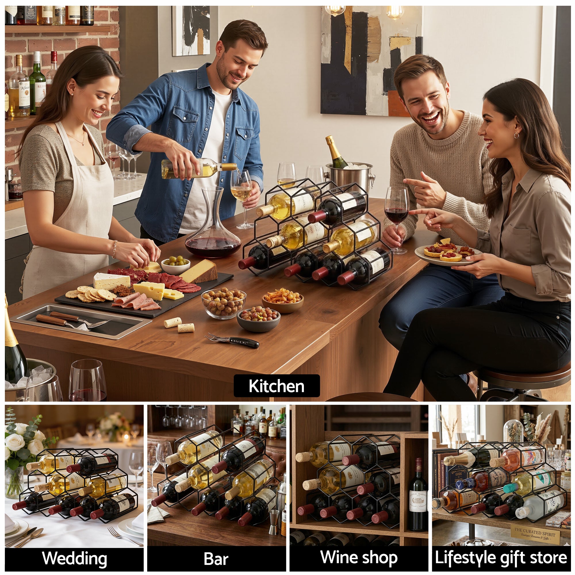 Artiss Wine Rack Metal 12 Bottle No Assembly Required Black WINE-RACK-12B-MET-BK