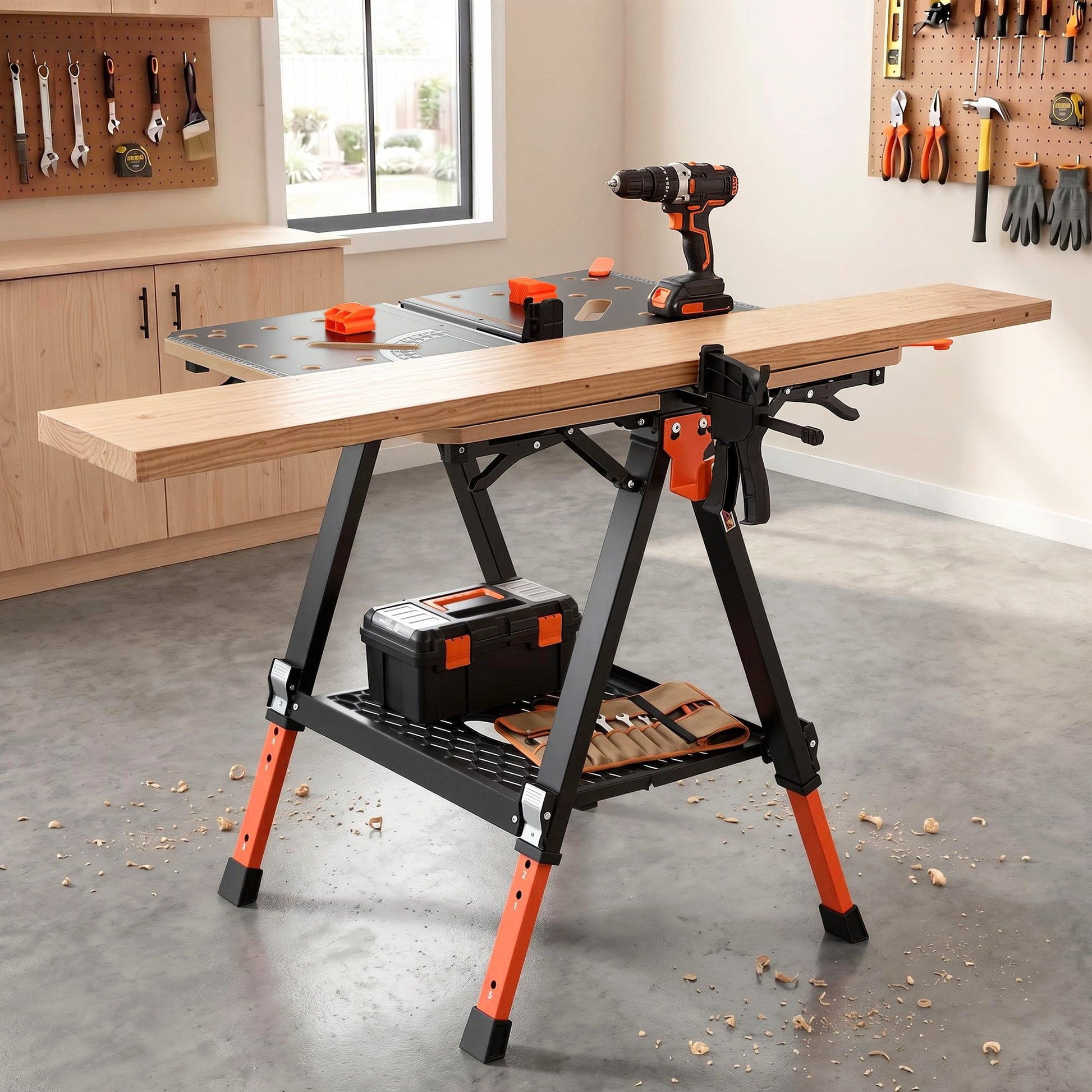 Giantz Portable Folding Work Table 454kg Adjustable Workbench WKB-F-2IN1-BK