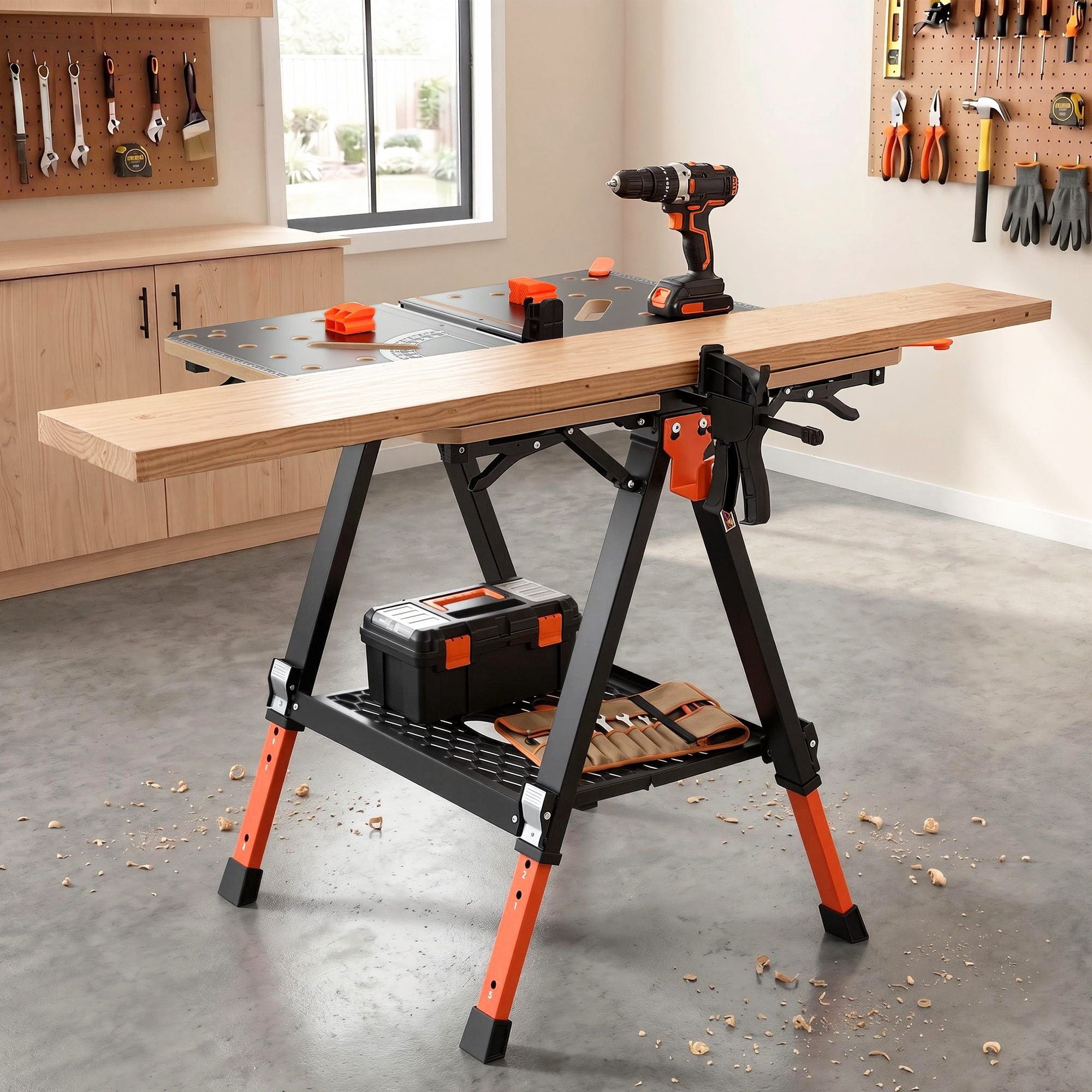 Giantz Portable Folding Work Table 454kg Adjustable Workbench WKB-F-2IN1-BK